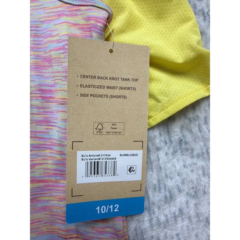 ZeroXposur Girls 2pc Active Set Back Knot Tank Top Shorts Space Dye Yellow 10/12
